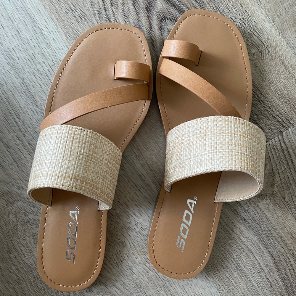 New. Raffia Sandals. Soda Brand. Never Worn.